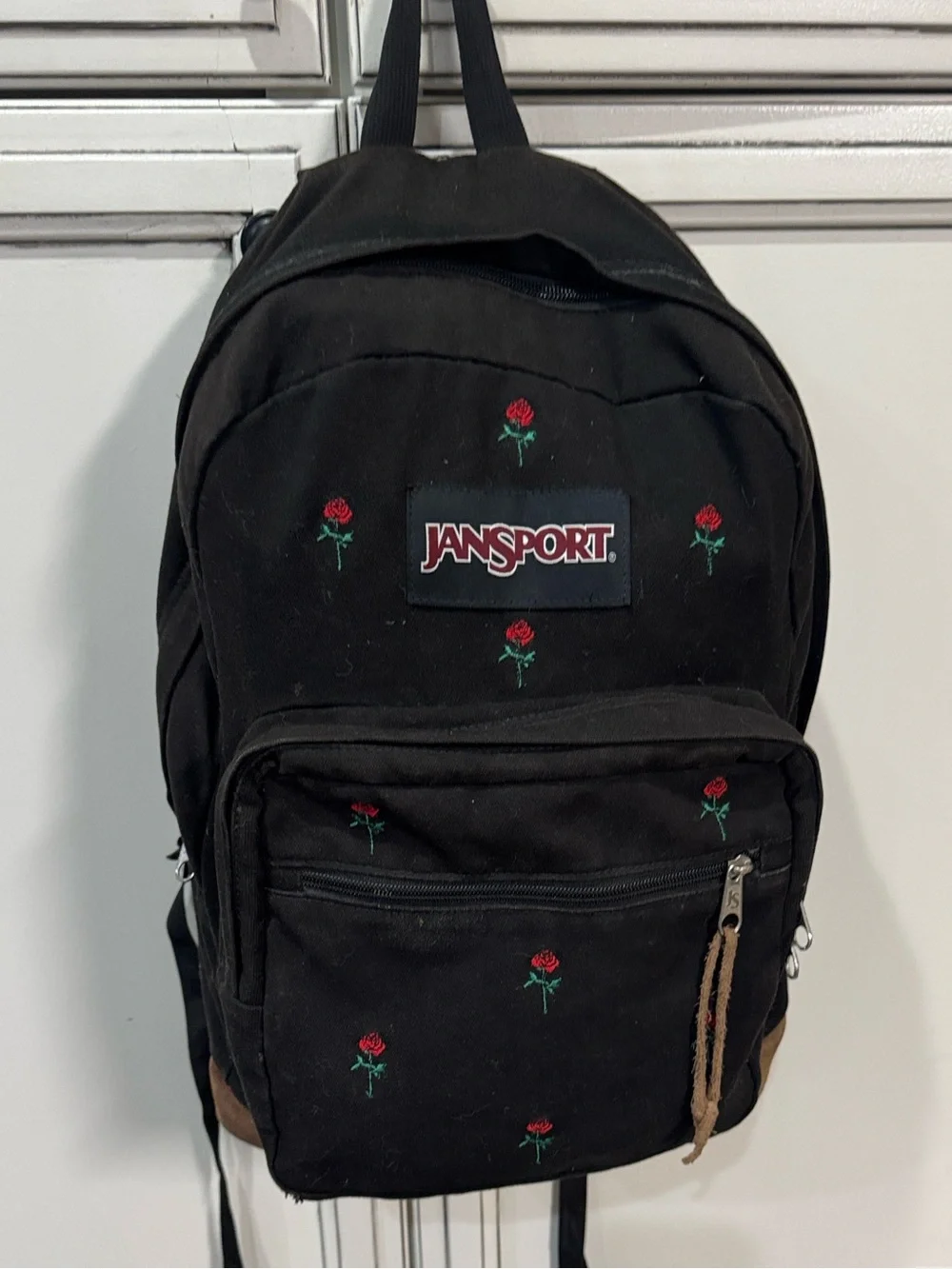 Vtg 90s Y2k JanSport Expressions backpack embroider red roses black brown suede - Picture 6 of 13